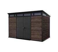 Keter Signature Rosewood 11x7 - Caseta Jardin, 342x218x226 cm y 7,4 m2, Suelo, Sistema de ventilación, Puerta, Resistente al Agua, Color Marrón