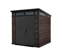 Keter Signature Rosewood 7x7 - Caseta Jardin, 216x218x226 cm y 4,7 m2, Suelo, Sistema de ventilación, Puerta, Resistente al Agua, Color Marrón