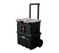 Keter Stack-n-Roll - Organizador modular de herramientas para almacenamiento de garaje y bricolaje, sistema de caja de herramientas rodante de resina de 4 piezas para piezas pequeñas, color negro