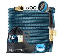 KETTOYA Manguera de Jardín Extensible 30M/100FT, Manguera Flexible de Riego, con 1/2 y 3/4 de Accesorios de latón, Tubo látex de 4 Capas, poliéster 3750D, con 10 Funciones de Rociado