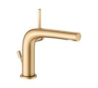 KEUCO EDITION 400 Mezclador monomando de lavabo 120, con juego de desagüe, 153mm de proyección, 51504250002, Color: Latón / Latón cepillado