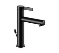 KEUCO IXMO Pure Mezclador monomando de lavabo 130, con juego de desagüe, 125mm de proyección, 59501371001, Color: Negro Mate