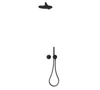KEUCO IXMO set de ducha 7 mezclador termostático, 2 consumidores con soporte de ducha y ducha mural, roseta redonda, 59653370701, Color: Negro Mate