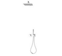 KEUCO IXMO set de ducha 8 mezclador termostático, 2 consumidores con soporte de ducha y ducha mural, roseta cuadrada, 59653010802, Color: Cromado
