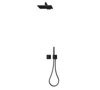 KEUCO IXMO set de ducha 8 mezclador termostático, 2 consumidores con soporte de ducha y ducha mural, roseta cuadrada, 59653370802, Color: Negro Mate