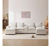 kevinplus Sofá modular de 123 pulgadas con chaise lounge para sala de estar, moderno sofá modular en forma de U de 4 asientos, portavasos y espacio de almacenamiento, tela de felpilla, color blanco