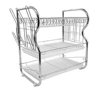 KEVO Escurridor de platos de 3 niveles escurridores para platos suministros de cocina, soporte de almacenamiento escurridor con palillos y portavasos, escurre cubiertos, 42 x 25 x 43,5 cm (plata)