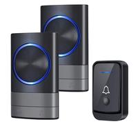 KEWUZY Timbre Inalámbrico Exterior Impermeable, Timbre Inalámbrico para Puerta, Exterior IP44 Impermeable, Doorbell Indicador LED, 52 Melodías, 4 Volumen, Alcance a 400M (Negro2+1)