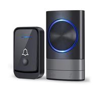 KEWUZY Timbre Inalámbrico Exterior Impermeable, Timbre Inalámbrico para Puerta, Exterior IP44 Impermeable, Doorbell Indicador LED, 52 Melodías, 4 Volumen, Alcance a 400M (Negro)