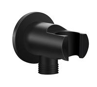 Keymark Arco de Conexión Con Soporte de Ducha, Negro Mate, Conector de Manguera de Latón, Soporte de Pared Para Cabezal de Ducha G 1/2