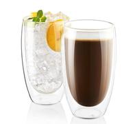 Keyoung Juego de 4 vasos de café de doble pared de 450 ml, efecto flotante, capuchino, vasos de cristal de borosilicato, vasos térmicos para té latte cualquier bebida