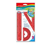 KEYROAD Juego de geometría flexible/Flex Draw con gráfico/juego de matemáticas de 3 piezas: 1 regla de 20 cm, 1 triángulo de dibujo, 1 transportador, agujero para colgar, colores mixtos