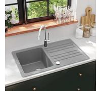 KFPOERTFGD Fregadero de granito, escurridor, empotrable, gris, 765 x 460 mm | De 80 cuarzo y resina 20, resistente a los arañazos y al calor hasta 280 C, incluye cesta de colador