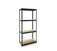 KG KITGARDEN Estantería Metálica Almacenaje Acero en Negro y 4 Baldas de MDF, 150x60x30cm