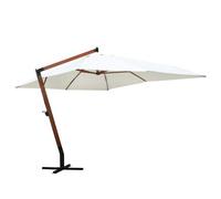 KGFHERENB Paraguas de madera para patio, 10x13ft, color blanco con manija | Rectangular 300 x 400 cm canopy with a wooden pole provides wide shade coverage for backyard decks, patios y piscinas.