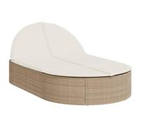 KGFHERENB Tumbona doble con cojín beige de polirratán | Cómoda tumbona de jardín para 2 personas de ratán sintético con respaldo ajustable y cojines suaves para terraza y balcón.