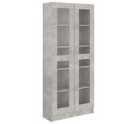 KGFHERENB Vitrina gris hormigón 82,5 x 30,5 x 185,5 cm madera vidrio | Estantería versátil con 2 puertas de cristal y 5 compartimentos para sala de estar u oficina. Organiza la decoración