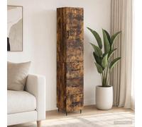 KGHFDVB Juego de 2 armarios (33 x 34,5 x 90 cm, madera de roble ahumado) | Armario de pie con puertas correderas, compartimentos abiertos y cerrados, construcción robusta, versátil para sala de estar,