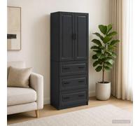 KGHFDVB Juego de 2 armarios (66 x 34,5 x 87 cm, madera de color negro) | Con puertas correderas, estantes ajustables, superficie fácil de limpiar, para pasillo, sala de estar, dormitorio