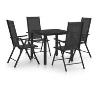 KGHFDVB Juego de comedor de jardín de aluminio negro con sillones ajustables, 7 posiciones, mesa plegable WPC, hasta 110 kg por asiento