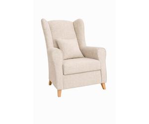 KHALMA HOME Sillón Orejero para Salón y Dorrmitorio + Cojín Decorativo | Butaca Lectura | Sillones Orejeros con Tela Antimanchas | Fácil Limpieza y Diseño. (BEIG)