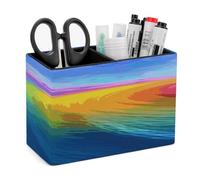 KHAUERBC Rainbow Ocean - Portalápices de piel sintética para escritorio con compartimentos dobles. Portalápices multifuncional para regalos de cosméticos de oficina. Soporte para control remoto de 4.3