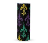 KHAUERBC Taza de viaje 3D Fleur De Lis Mardi Gras con asa de Mardi Gras, vaso de café de viaje, vaso de café de viaje, vaso de doble capa aislado al vacío de acero inoxidable, adecuado para portavasos