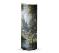 KHAUERBC Taza de viaje con asa de castillo de hadas del bosque, vaso de café de viaje, vaso de café de viaje de 20 onzas, vaso de acero inoxidable aislado al vacío de doble capa, adecuado para
