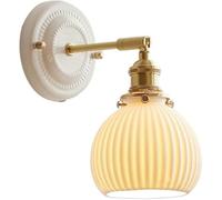 KHUKHU Aplique De Pared Vidrio Acanalado Blanco Latón Lámpara Leche Campo Francés Pantalla Cerámica Nórdica Dorada For Interiores(Dome)