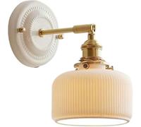 KHUKHU Aplique De Pared Vidrio Acanalado Blanco Latón Lámpara Leche Campo Francés Pantalla Cerámica Nórdica Dorada For Interiores(Jar)