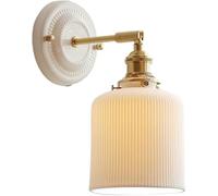 KHUKHU Aplique De Pared Vidrio Acanalado Blanco Latón Lámpara Leche Campo Francés Pantalla Cerámica Nórdica Dorada For Interiores(Cylinder)