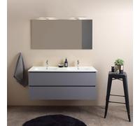 Kiamami Valentina Mueble baño suspendido 120 cm Doble Lavabo Gris | 2 cajones, madera melaminada, lavabo cerámico, espejo 120x60 cm, apertura sin tirador, cierre suave