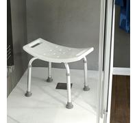 Kiamami Valentina - Taburete de baño con 4 patas ajustables, estructura de asiento de aluminio de polietileno, color blanco, carga de 100 kg, altura de 50 cm, ideal para ambientes húmedos y