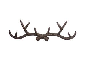 KiaoTime l Vendimia 14" Rústico Hierro fundido Cuernos de venado Montado en la pared Ganchos de abrigo, Shabby Chic Perchero, Titular clave, Hat Percha, Baño Suspensión de la pared (Marrón oxidado)