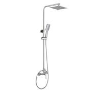 Kibath L424221 Columna Monomando Modelo SIO Tubo Redondo Extensible Regulable en Altura de 80 a 120 cm. Incluye Ducha de Mano y rociador con diseño Cuadrado. Recambios garantizados, Cromo Brillo
