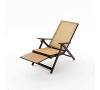 KiBcsLic Silla Reclinable Plegable Silla Tumbona Asiento con Respaldo Inclinable y Brazos Anchos Estructura Robusta de Madera y, Sillón Reclinable De Ratán - Versión Extendida [Sin Instalación]