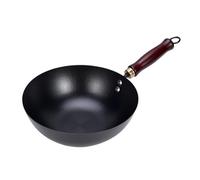 KiBcsLic Wok Sartén de Hierro Forjado Mango de Madera Antiadherente Sin Recubrimiento Fácil de Limpiar Distribución Uniforme Del Adecuado para Cocinar en, Sin tapa, Individual