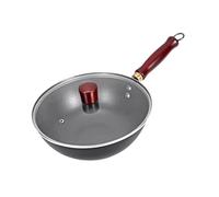 KiBcsLic Wok Sartén de Hierro Forjado Mango de Madera Antiadherente Sin Recubrimiento Fácil de Limpiar Distribución Uniforme Del Adecuado para Cocinar en, con tapa, Individual