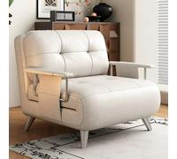 KIBONCY Sofá Cama Retro Plegable de Cuero Encerado al Aceite, balcón, hogar, Asientos for Apartamentos pequeños, Estilo Italiano, Dos en uno(Beige,1M)
