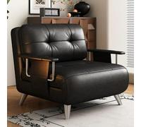 KIBONCY Sofá Cama Retro Plegable de Cuero Encerado al Aceite, balcón, hogar, Asientos for Apartamentos pequeños, Estilo Italiano, Dos en uno(Black,0.8M)