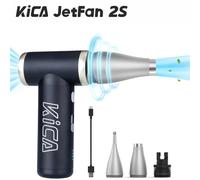 KiCA Jet Fan 2S Soplador eléctrico Plumero de aire portátil inalámbrico 27,5 m/s 117000 Filtro de aire metálico recargable RPM Black Cleaning Kit