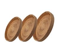 KICHOUSE 3 Piezas Almacenamiento Cesta Redonda de Ratán Tejida a Mano | Estilo Vintage Campestre, Superficie Lisa y Textura Auténtica, Balcón o Armario, Fácil de Llevar