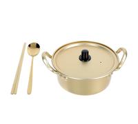 KICHOUSE Olla Superficie Lisa de Aluminio Dorado para Ramen Coreana Tapa de Aluminio y Diseño Antiquemaduras, Adecuado para Cocinar Fideos Instantáneos y Ramen