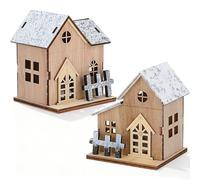 Kichvoe 2 Piezas Casita Navideña Luminosa de Madera Luces Led, Decoración Creativa para Oficina E Interior, Ambiente Cálido y Festivo de Navidad