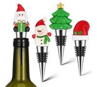 Kichvoe 4 Tapones De Vino De Navidad Tapón De Botella De Muñeco De Nieve De Papá Noel Tapones De Vino De Árbol De Navidad Corcho De Vino De Acero Inoxidable Sellador De Botellas De