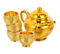 Kichvoe Copa de Ofrenda de Té Taza de Ofrenda Juego de Taza y Tetera de Buda Pp Redondo Dorado Fácil de Limpiar Budista