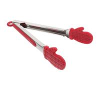 Kichvoe Pinzas para Pan y Carne Diseño de Guantes Navideños de Silicona Roja, Acero Inoxidable, Gancho para Colgar y Diseño Ligero para Barbacoa