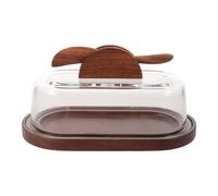 Kichvoe Recipiente de Madera con Tapa de Vidrio para Queso y Untables, Diseño Sofisticado y Ahorro de Espacio Adecuado para Desayunos y Refrigerador