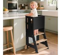 KIDINIX Torre de aprendizaje para niños a partir de 1 año, con pizarra, altura regulable, silla de aprendizaje Montessori para cocina y baño, color negro