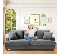 Kidirect Sofá de Pana de 3 plazas, 221 cm cómodo sofá de 53 cm Asientos Extra Profundos, sofá de salón Montaje sin Herramientas sofá Grande con 2 Cojines, sofá Moderno para Oficina, Gris